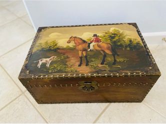 Large Handpainted Wood and Brass Trunk 23"x17"x15"
