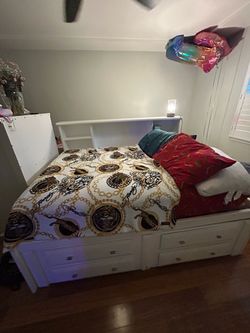 White Bed with Storage & Mattress