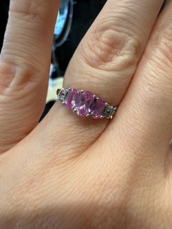 10K white gold pink sapphires and diamond accents beautiful ring