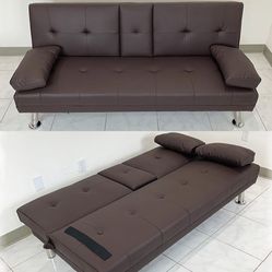 $155 (New in Box) Sofa bed futon convertible folding recliner couch furniture 65x30x31” cup holder 