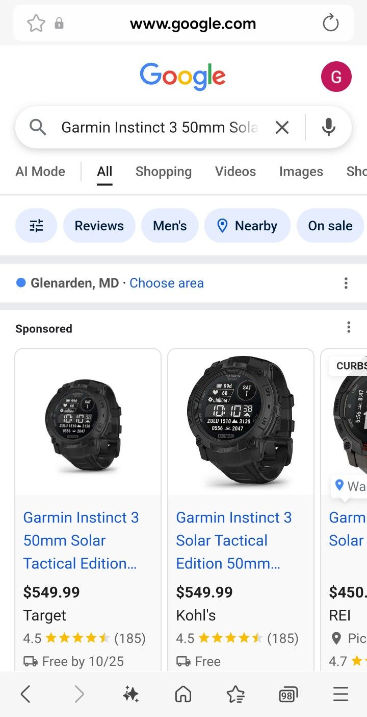 Garmin Instinct 3 50mm Solar Tactical Edition Smartwatch