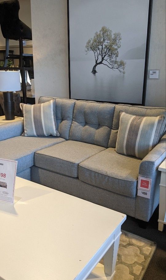 Grey Couch W/ Reversible Chaise And Covers