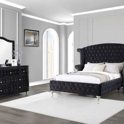 New Four Piece Queen Bedroom Set With Queen Bed Frame Dresser Mirror And Nightstand