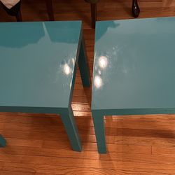 IKEA “Lack” side tables in shiny turquoise lacquered finish $35 Each Or $60 For The Set!