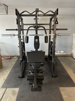 Vesta Fitness Smith Machine 2001 w/Bench Attachment | 230lb Bumpers Weights | 7ft Olympic Bar | Fitness | Gym Equipment | FREE DELIVERY & INSTALL🚚