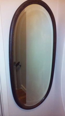 Antique solid oak beveled mirror 42"