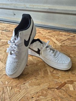 Nike Court Vision Low Patent White Black Gold DV1899-100 Men's Size 12