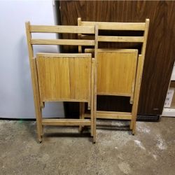 Vintage Slatted Wood Special Event 2 Folding Chairs Set Deck Dining Bistro Occasional MCM