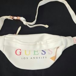 Guess White Leather & Copper Tone Hardware Fanny Pack Belt Bag 