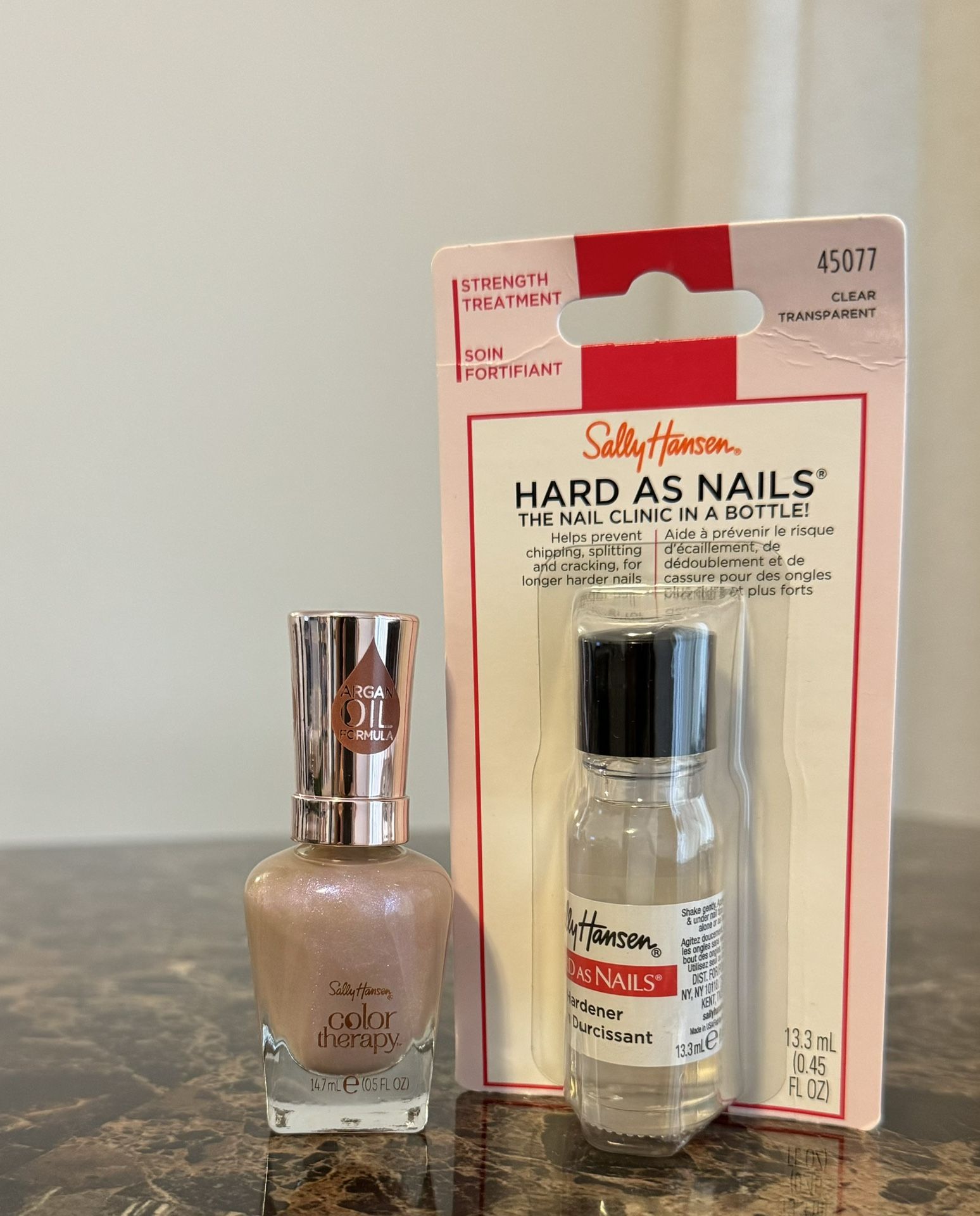 Sally Hansen Argan Oil Formula Color Therapy Nail Polish 223 Pink I'll Sleep In & Hard as Nail Strengthener