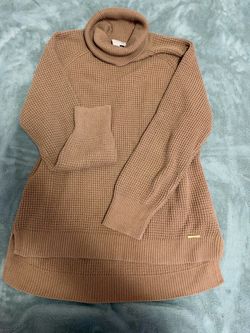 Mk Camel Turtleneck Waffle Knit Sweater