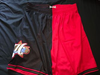 Philadelphia 76ers retro 2000s basketball shorts split colors Mitchell And Ness
