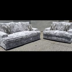 Brand New Two Tone Elegant Sofa Loveseat Set 