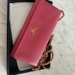  Prada Saffiano Wallet on Chain Pink Gold Chain Authentic