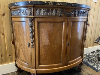 Antique French Marble Demi Lune Walnut Cabinet