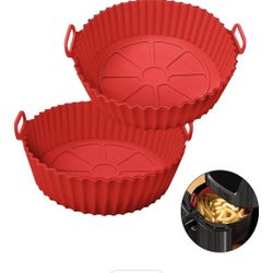 2 Pcs Red Silicone Air Fryer Liners Reusable Non-Stick Fits 3-5QT