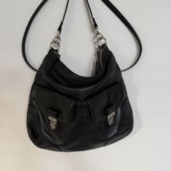 Coach, Poppy, Avery pebbled black leather hobo shoulder bag