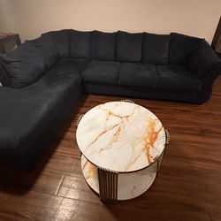 Blue Sectional / Gold Marble Table