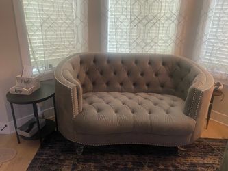 Grey tufted chesterfield sofa +loveseat