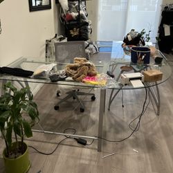 Big glass desk, L shape