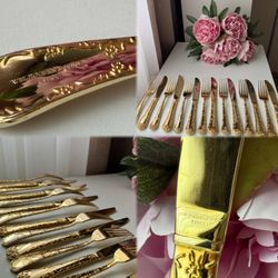 Vintage Gold Electroplate Flatware Props (14 pcs) – Photo Styling Decor.