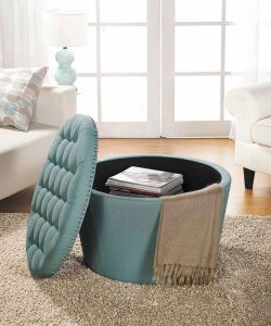 Summer Sale Modern Round Tufted Storage Ottoman with Nailheads: