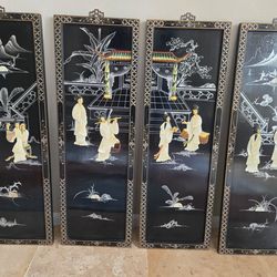Vintage Asian Black Lacquer Panels  - Set of 4 (36 x 12)