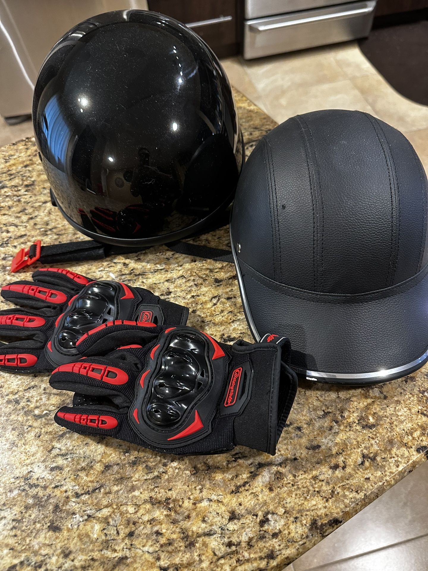 Pair of Riding Helmets With Gloves 