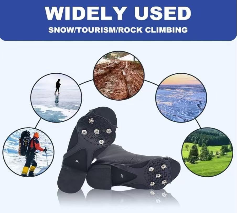 2 pair Non-Slip Gripper Spikes, New Gripper Shoe Grips for Ice Sports, Traction Cleats Ice Snow Grips Anti-Slip Silicone with 5 Tooth Steel Nails