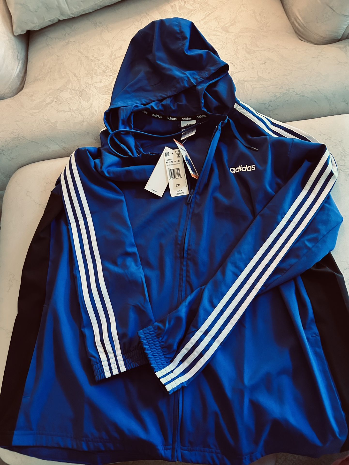 ADIDAS New TRACK JACKET HOODIE BLUE Full Zip Hooded Size XXL