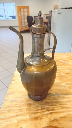 Antique Brass Ewer Pitcher with Lid