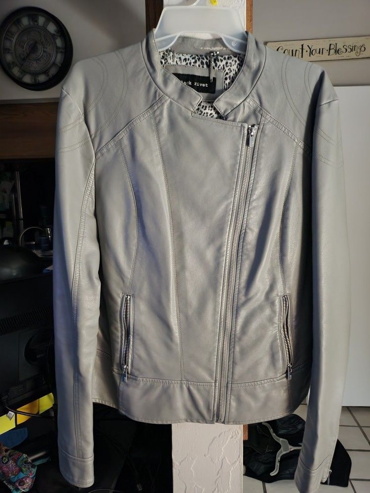 Asymmetrical Women's Leather Jacket-XL
