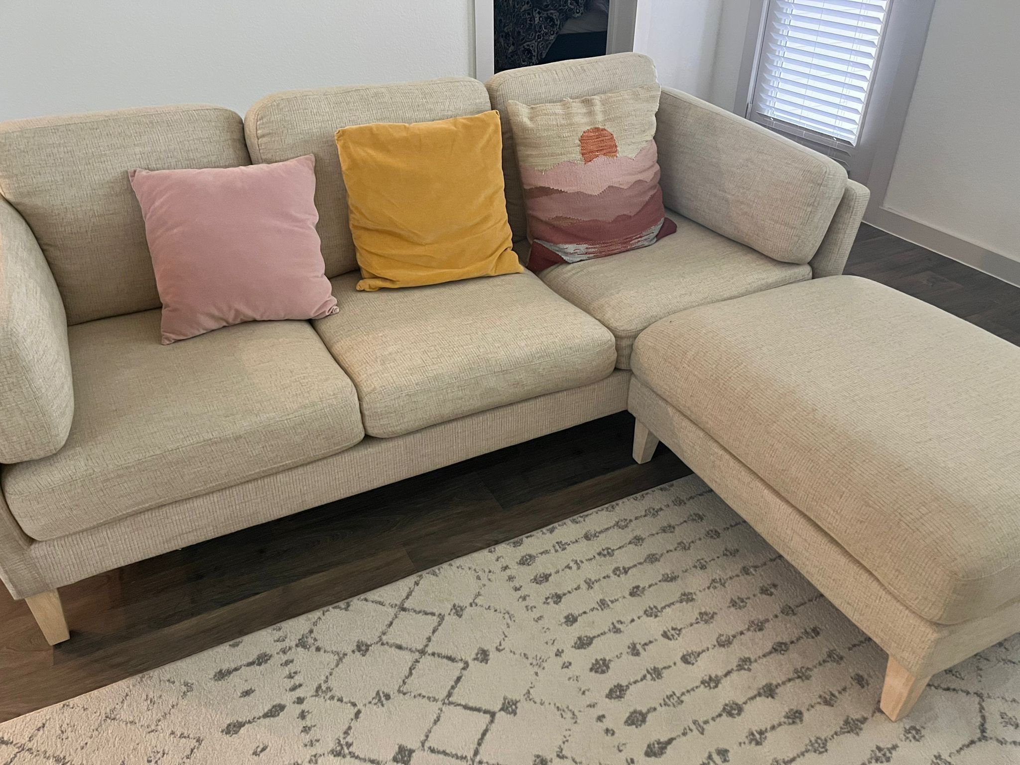 WORLD MARKET SOFA + OTTOMAN: Oatmeal Woven Noelle