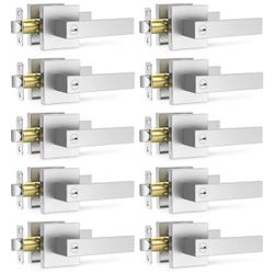 Brand New In The Box - 10 Pack Brushed Nickel Door Handle, Door Knobs Interior Heavy Duty, Flat Square Privacy Door Levers, Keyless Door Lockset for B
