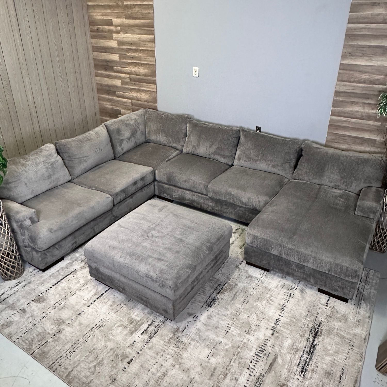 Grey U Shape Sectional With Storage Ottoman - Delivery Available