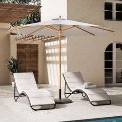 GRANDPATIO x Sunbrella 11ft Round Patio Umbrella, Beige Faux-Wood Grain, Adjustable Height, Off-white