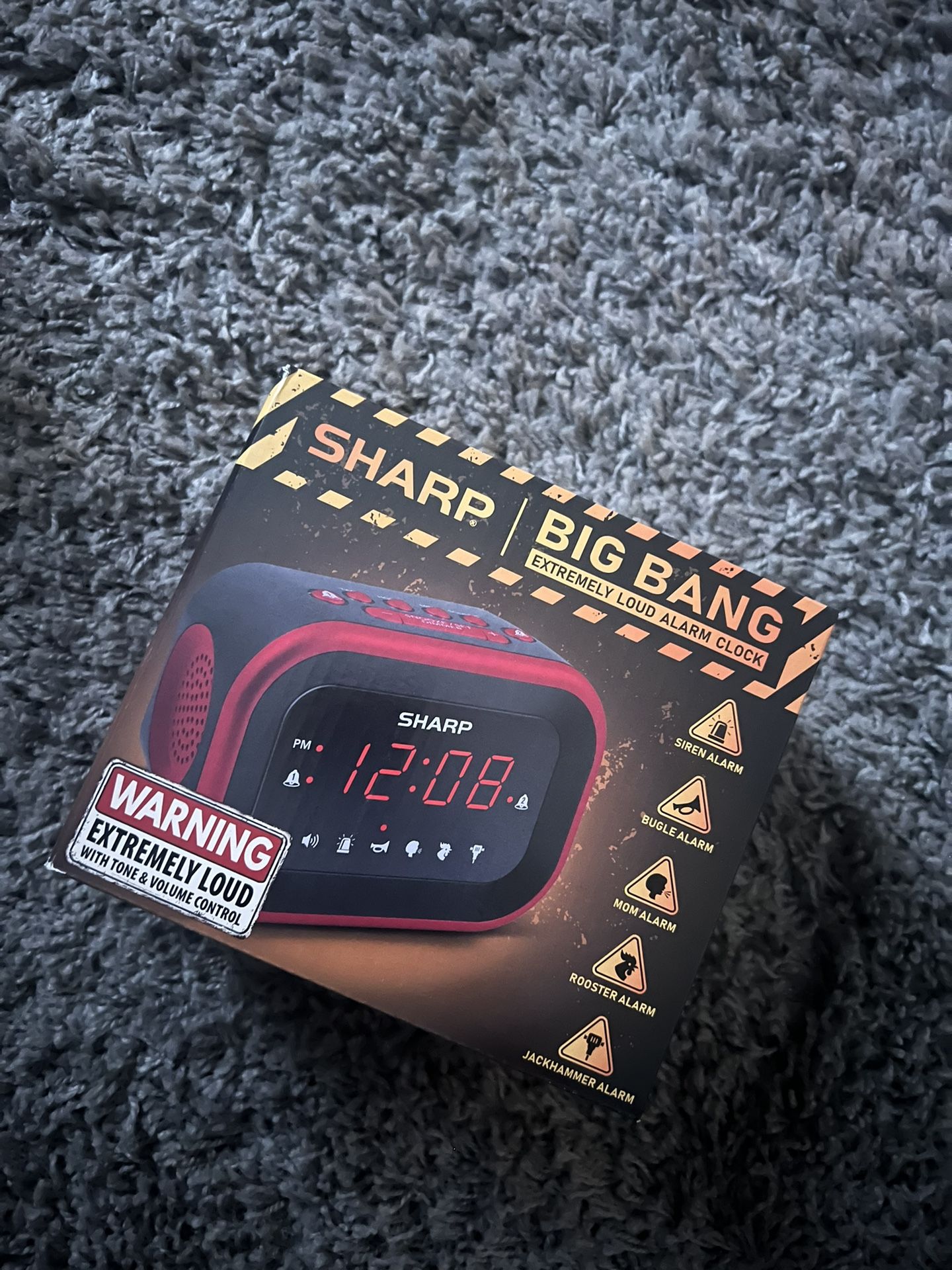 Brand New In Box Sharp Super Loud Alarm Clock for Heavy Sleepers, 6 Extremely Loud Wake Up Sounds - up to 115db Volume, Red/Black with Red LED Display