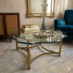 Vintage glass & brass coffee table