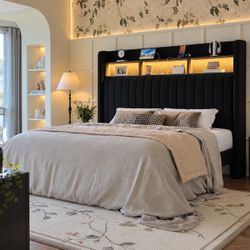 Full Size Bed , Upholstered headboard with LED