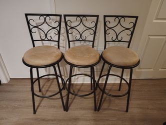 Mainstays Gillian Adjustable Height Swivel Barstool, Black/Tan, Set of 3