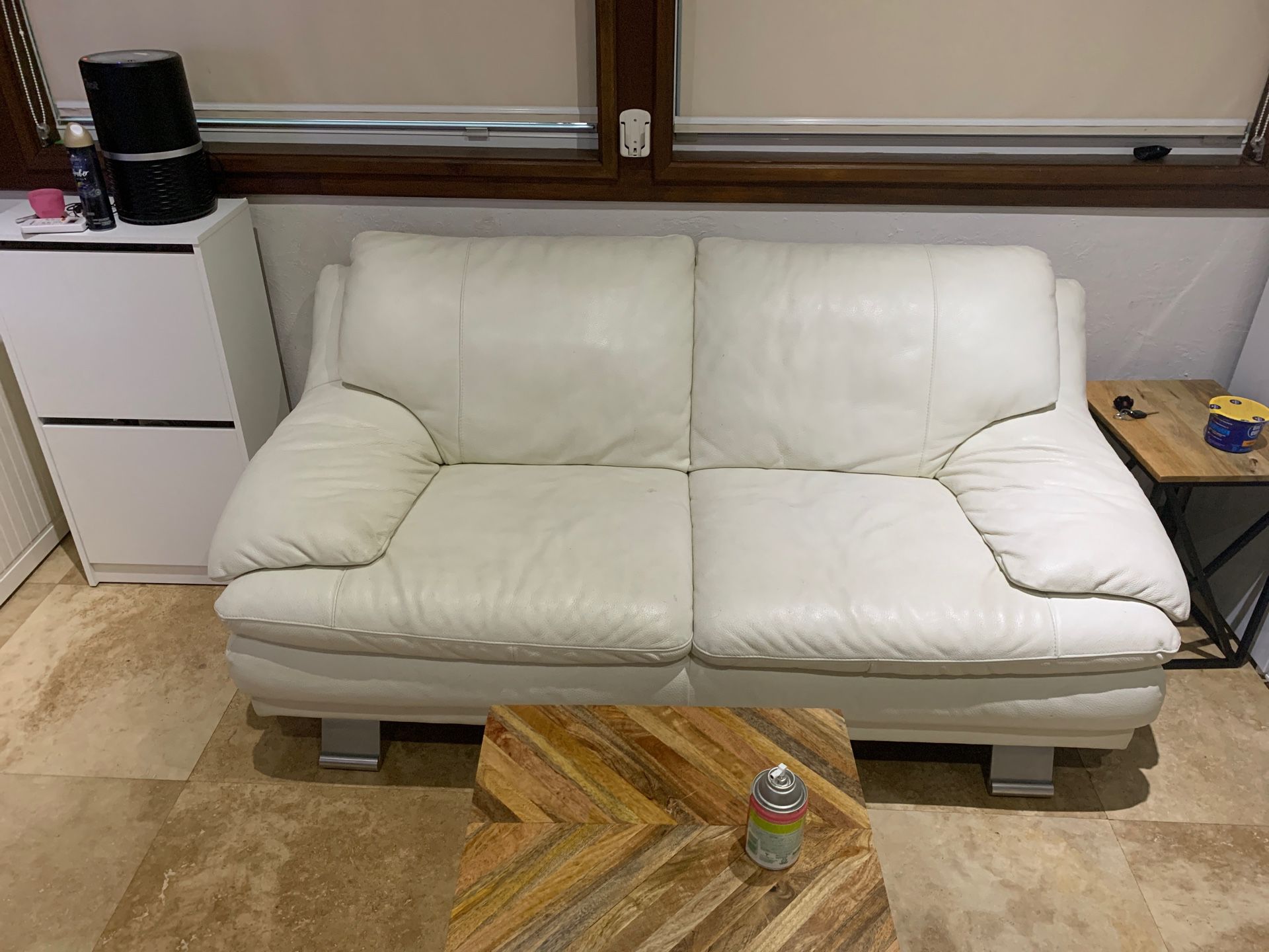White Real leather couch