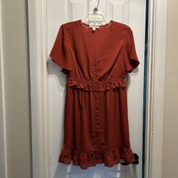 Women’s MIAMI 100% Polyester Button Front Rust Color Dress… Size Small