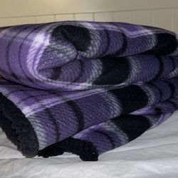 Purple and black plaid fleece and Sherpa Blanket ✨Handmade✨
