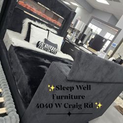 🌟Queen, King Light Up Fireplace TV Pop Up Bed Frame 💥 Furniture Sectionals Avail
