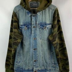 Men's Army Camouflage Denim Trucker Jacket Large New