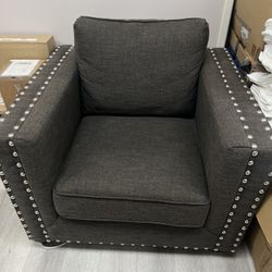 Big Stud Grey Fabric Grey Comfortable Big Chair With 