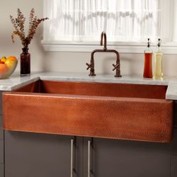 Signature Hardware 375974 Fiona 42" Farmhouse Single Basin Hammered Copper Kitchen Sink Medium Antique