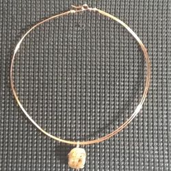 Double Banded Silver Choker With Beige Floating Pendant 