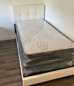 NEW BED FRAME TWIN SIZE WITH MATTRESS AND BOX SPRING