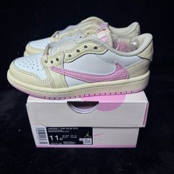 Travis Scott Air Jordan 1 Low OG SP (PS) - Shy Pink & Muslin - Preschool Size 11c